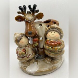 Yankee Candle Christmas Tealight Candle Holder Children Moose Winter Snow Apples